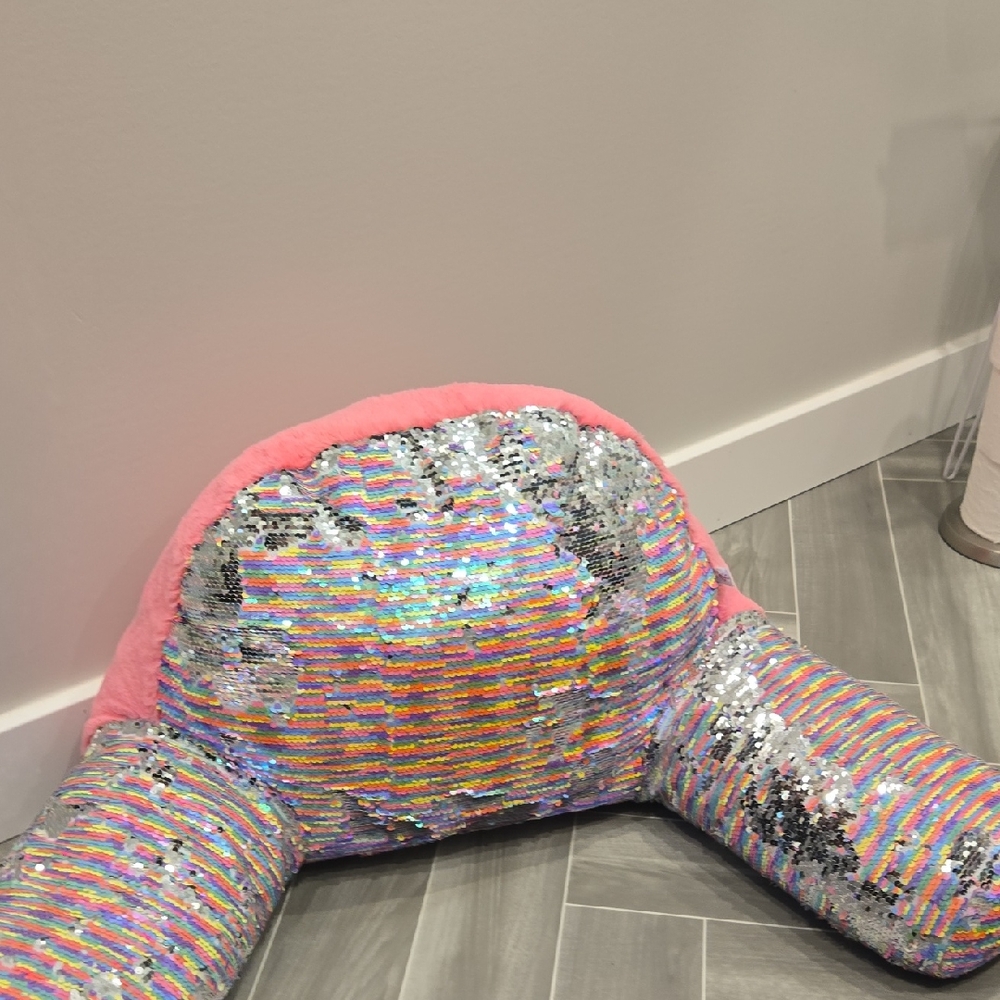 Justice Multicolor Sequin Bed Lounge Pillow with Pink Fur Trim...moveable Sequin